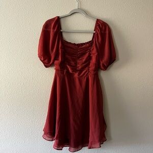 Altar’d State Elegant Scarlet Puff Sleeve Mini Dress
